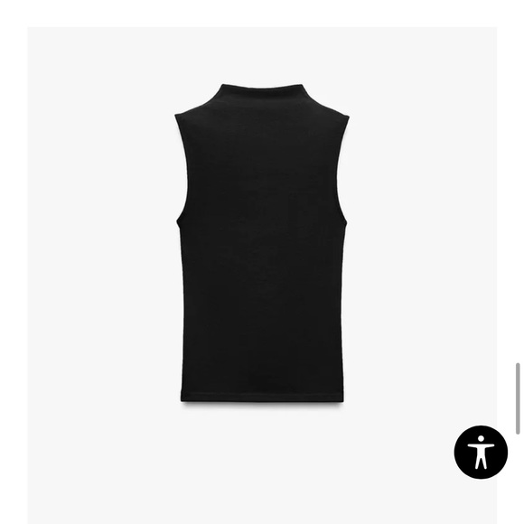 Zara Sleeveless Ribbed Knit Mock Neck Tops Black White Small Casual Fitted Chic - Picture 4 of 15